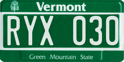 VT license plate RYX030