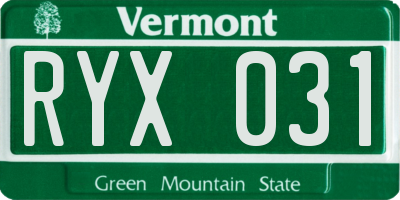 VT license plate RYX031