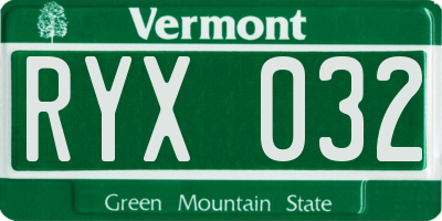 VT license plate RYX032