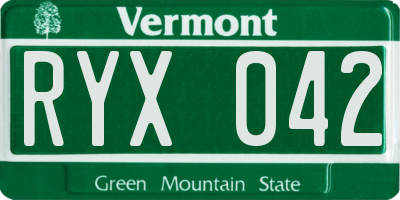 VT license plate RYX042
