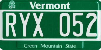 VT license plate RYX052