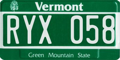 VT license plate RYX058