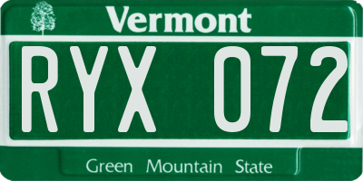 VT license plate RYX072