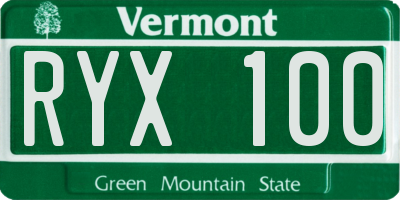 VT license plate RYX100