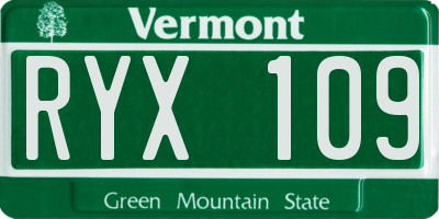 VT license plate RYX109