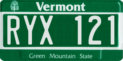 VT license plate RYX121