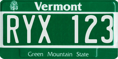 VT license plate RYX123