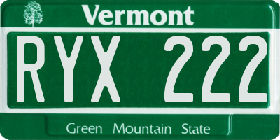 VT license plate RYX222