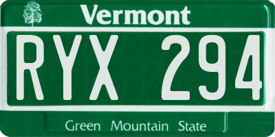 VT license plate RYX294