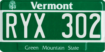 VT license plate RYX302