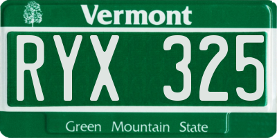 VT license plate RYX325
