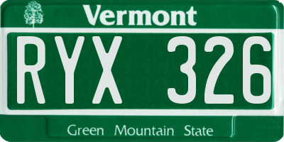 VT license plate RYX326