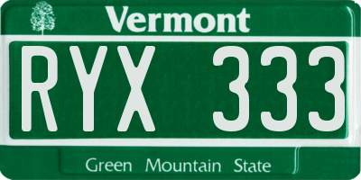 VT license plate RYX333
