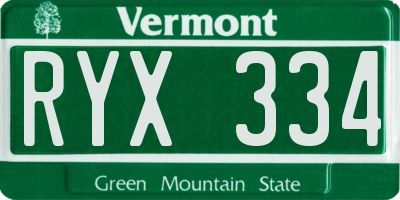 VT license plate RYX334