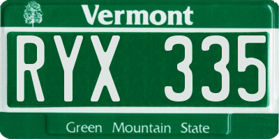 VT license plate RYX335