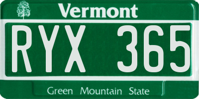 VT license plate RYX365