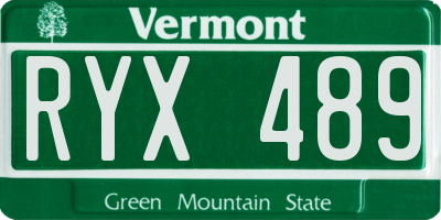 VT license plate RYX489