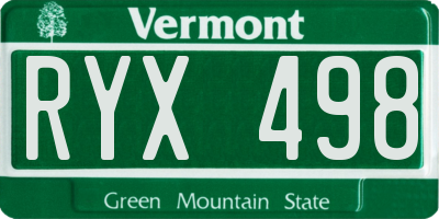VT license plate RYX498