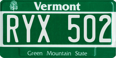 VT license plate RYX502