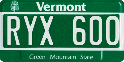 VT license plate RYX600