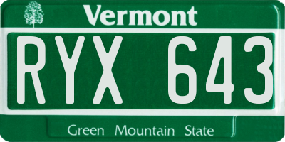 VT license plate RYX643