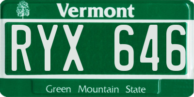 VT license plate RYX646