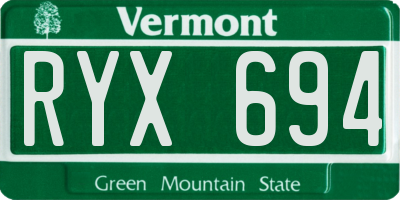 VT license plate RYX694