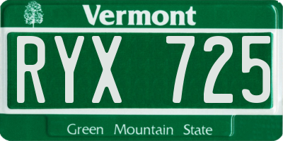 VT license plate RYX725