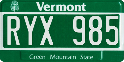 VT license plate RYX985