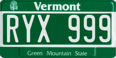 VT license plate RYX999