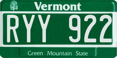 VT license plate RYY922