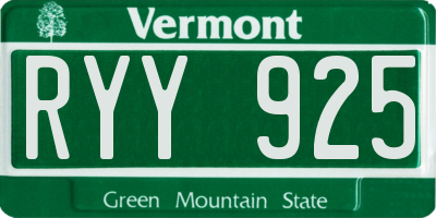 VT license plate RYY925