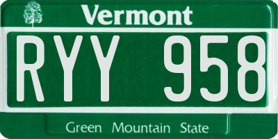 VT license plate RYY958