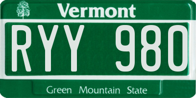 VT license plate RYY980