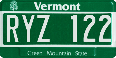 VT license plate RYZ122