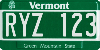 VT license plate RYZ123