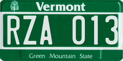 VT license plate RZA013