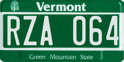 VT license plate RZA064