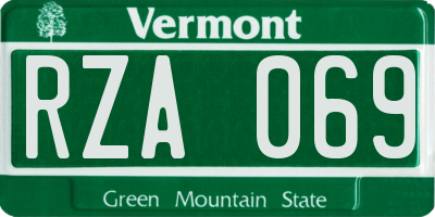 VT license plate RZA069
