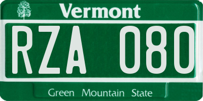 VT license plate RZA080