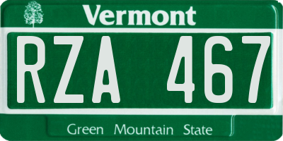 VT license plate RZA467
