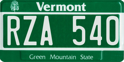VT license plate RZA540