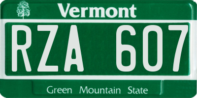 VT license plate RZA607