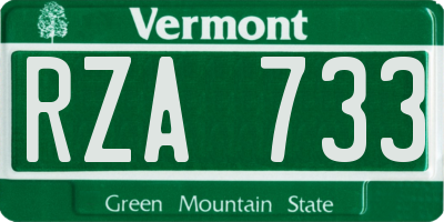 VT license plate RZA733