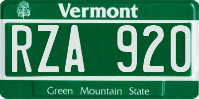 VT license plate RZA920