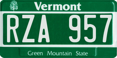 VT license plate RZA957