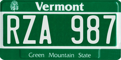 VT license plate RZA987
