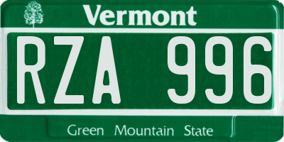 VT license plate RZA996