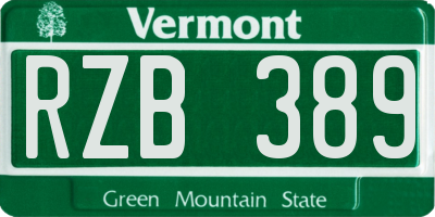 VT license plate RZB389