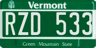 VT license plate RZD533